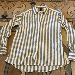 Banana Republic Striped Button Tunic Shirt in green and White Linen